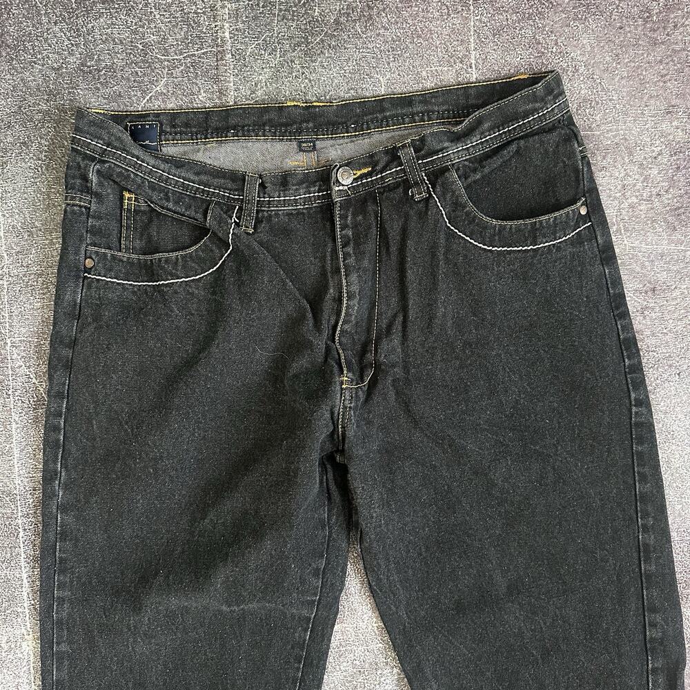Men's Vintage Y2K Karl Kani Black Denim Wide Leg Embroidered Jeans Sz 38 X 34 - Picture 2 of 5